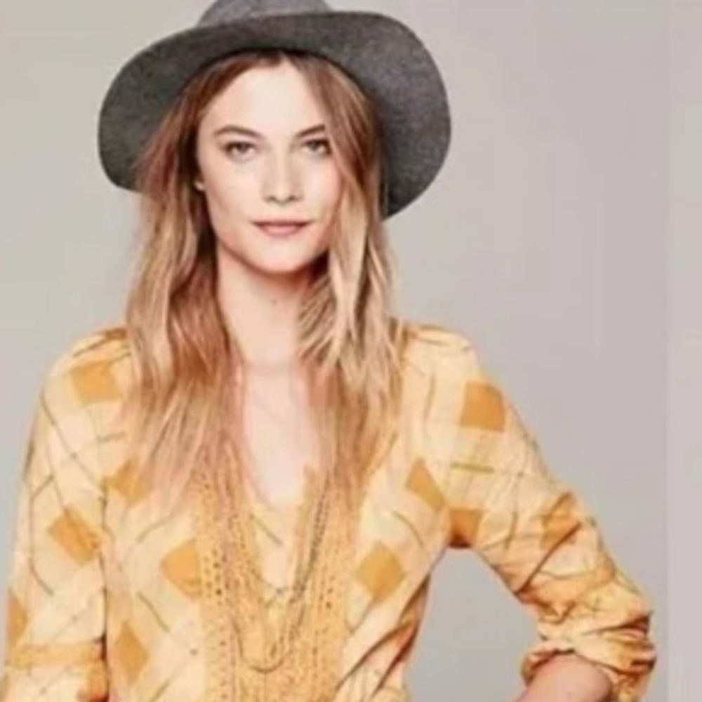 Free People Constantine Dress Gold Plaid Boho Long Sleeve‎ - Picture 5 of 14